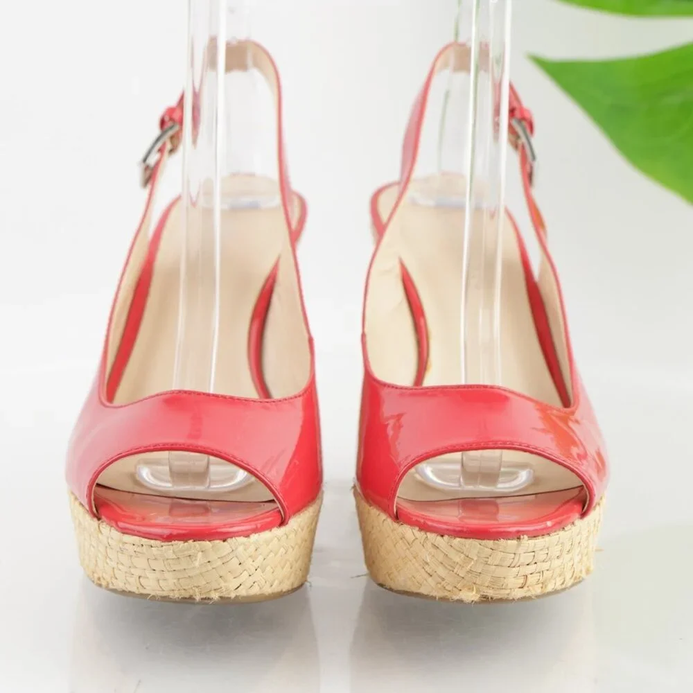Franco Sarto Womens Sarah Sandal Size 9 Red Patent Wedge Heel Platform Slingback